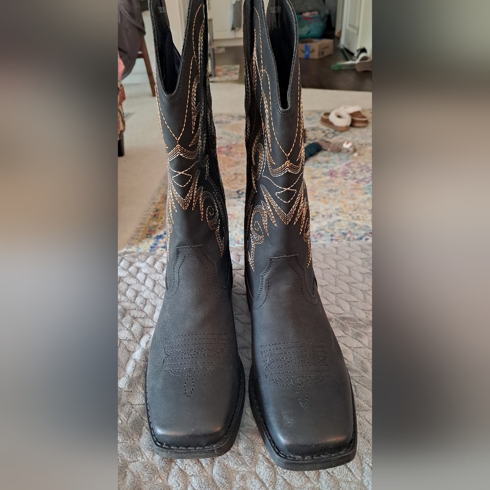SheSole New Black Western Cowboy Boots with Gold Stitching Sz 7